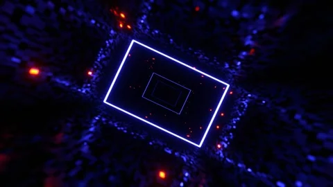 Light Blue and Orange Corridor with Neon Rectangles Background VJ Loop l 4K Stock Footage 299568260