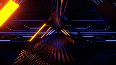 Light Blue and Orange Dark Effective Futuristic Hallway with Strobe Neon Lig Stock Footage 299807064