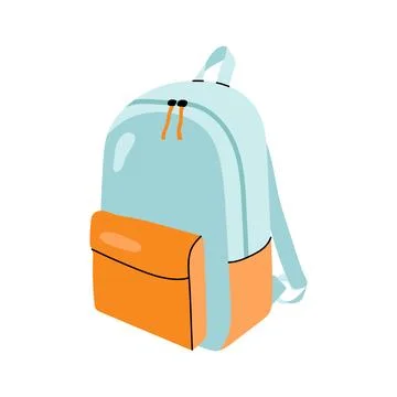 Light blue and orange school backpack isolated on white background Stock Illustration