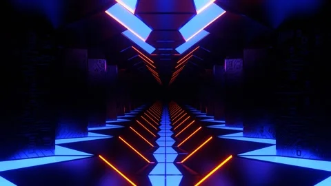 Light Blue and Orange Sci-Fi Corridor with Microcircuit Texture Background V Stock Footage 300365405