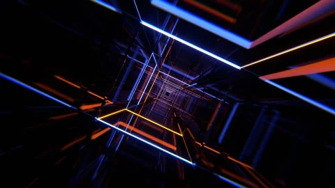 Light Blue and Orange Square Neon Tunnel Background VJ Loop l 4K Stock Footage 294911621