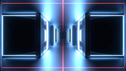 Light Blue and Red Reverse Endless Mirrors Tunnel Background VJ Loop in 4K Stock Footage 303223724