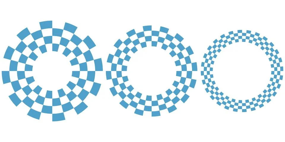 Light blue and white checkered abstract radial patterns circular geometric .. Stock Illustration