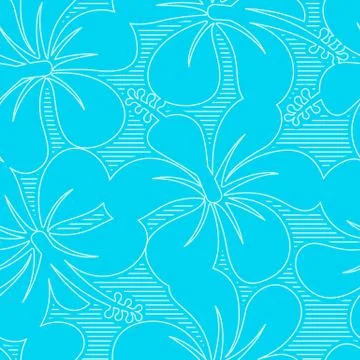 Light blue and white hibiscus lines seamless pattern Stock Illustration