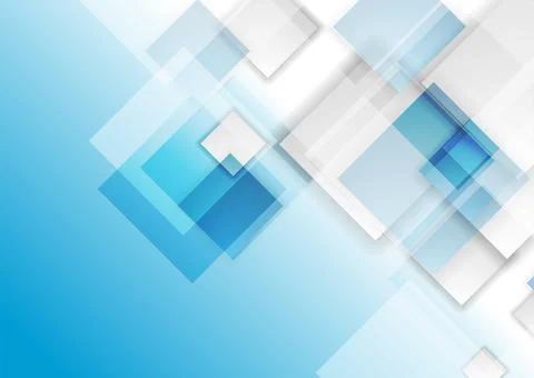 Light blue and white layered squares, geometric tech abstract background Stockillustratie