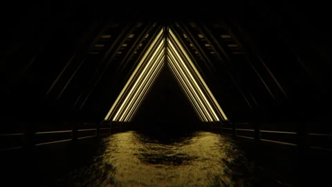 Light Blue and Yellow Neon Moving Triangular Arch Tunnel Background VJ Loop Stock Footage 319932689