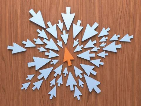 Light blue arrows and an orange one, 3D Rendering Illustrazione stock