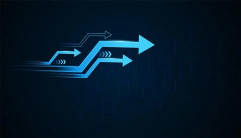 The Light blue Arrows move upward across a financial chart, symbolizing gro.. Stock Illustration
