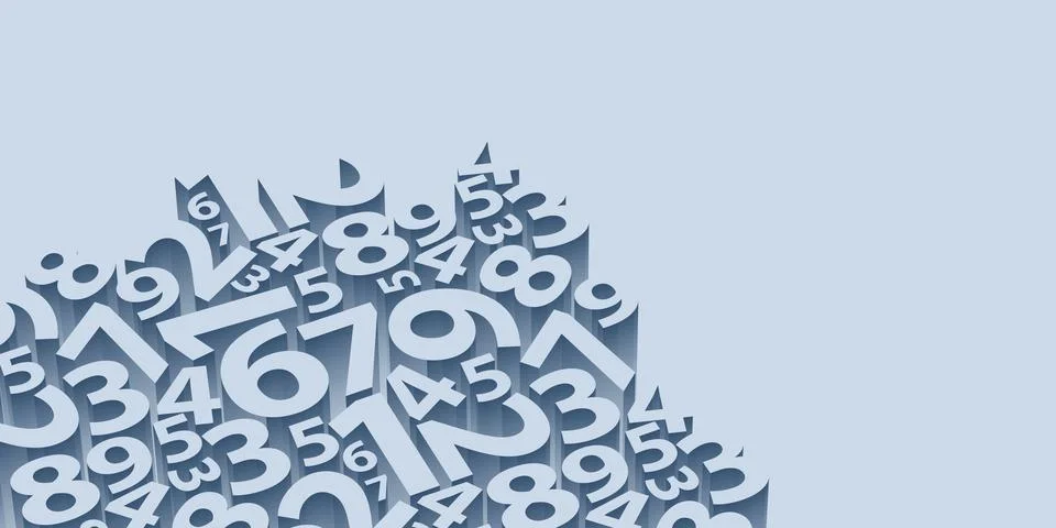 A light blue background design featuring floating mosaic of various numbers.. 스톡 일러스트