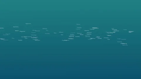 Light blue background with different words, which deal with technology. Close up Stock Footage 107244506