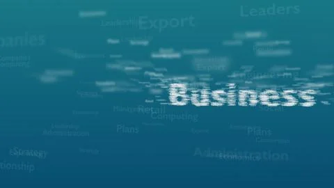 Light blue background with different words, which deal with business. Close up Stock Illustration