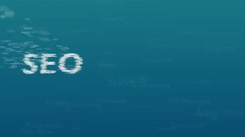 Light blue background with different words, which deal with Search Engine Stock Illustration