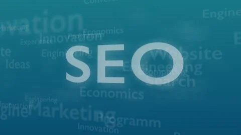 Light blue background with different words, which deal with Search Engine Stock Illustration