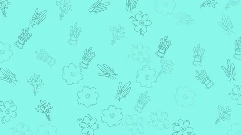 Light Blue Background with Repeating Floral and Object Outlines. Stock Footage 318940959