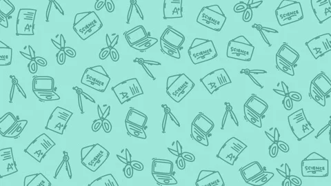Light blue background with repeating office tool outlines Stock Footage 335315639