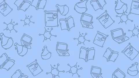 Light blue background with science and school themed sketches. Ideal for educati Video stock 324264173