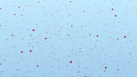 On a light blue background, there are many red falling hearts. Animated Stock Footage 252190410