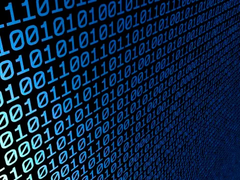 Light blue binary codes on black, 3d illustration Stock Illustration