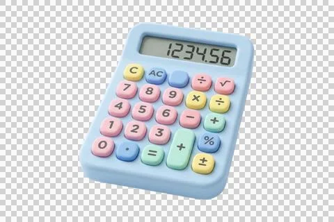 A light blue calculator with multicolored buttons showing 1234.56 on its sc.. Stock Illustration
