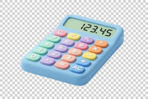 A light blue calculator with multicolored buttons showing 123.45 on its scree Stock Illustration