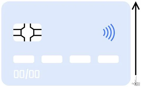 Light blue card with a contactless payment symbol, chip, and four blank white Stock Illustration