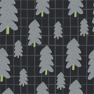 Light blue christmas tree with black background with check. Random seamless p Stock Illustration