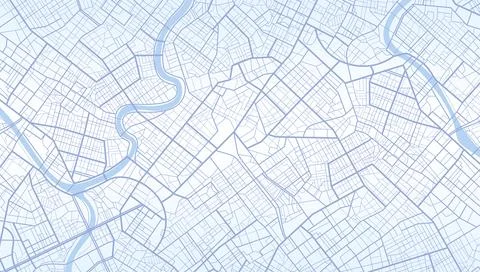 Light blue city map background with detailed street network and winding river Stock-Illustration
