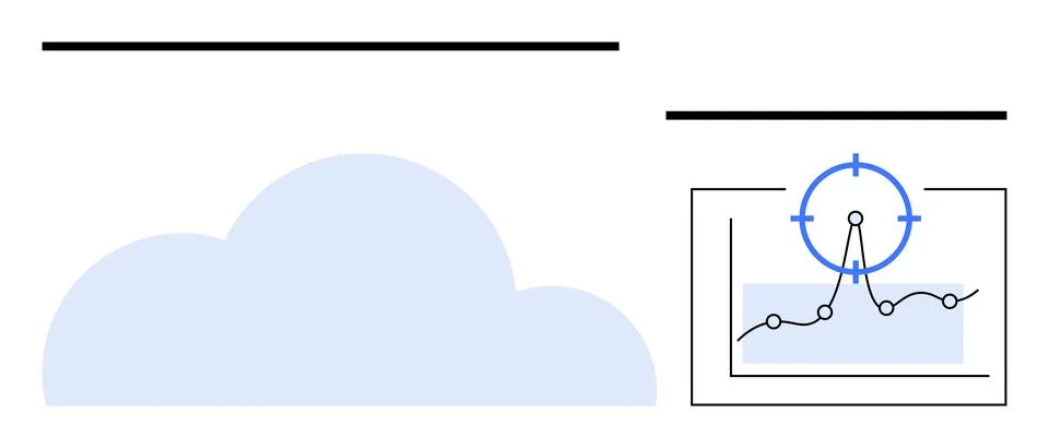 Light blue cloud adjacent to a line chart featuring data points and a focus s 스톡 일러스트