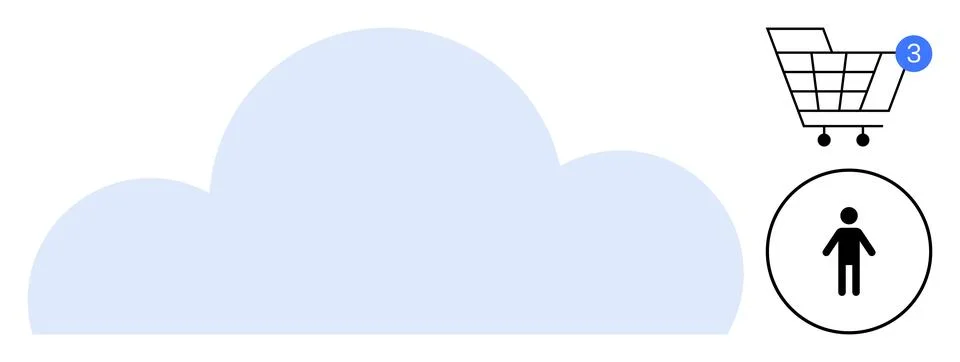 Light blue cloud icon next to a shopping cart with a notification badge and a 스톡 일러스트