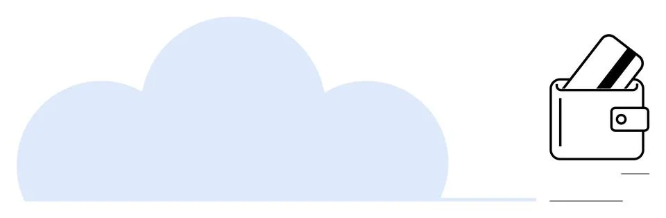 Light blue cloud shape alongside a black-and-white digital wallet containing  Stock Illustration