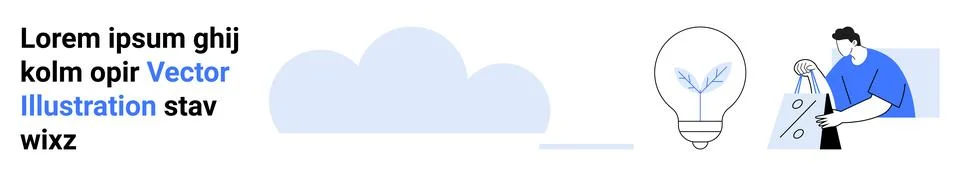 Light blue cloud shape, lightbulb, person adjusting controls, accompanied by  イラスト素材