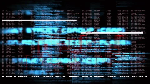 Light-blue code drifting on dark backdrop starting scrolling, rotating Stock Footage 310644209