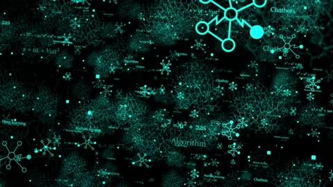 Light blue  color 3d mesh of tech elements and formula , Technology background Stock Footage 231360482