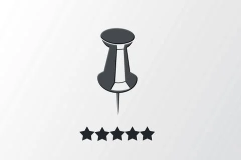 A light blue colored push pin and five red colored stars on a yellow gradient Stock Illustration