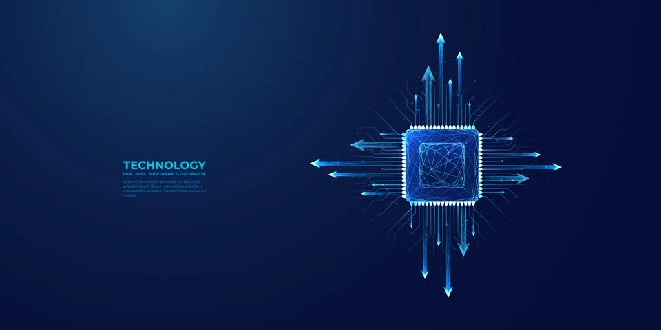 Light blue CPU on technology dark background. Stock Illustration