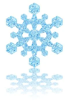 Light blue crystal snowflake on glossy white background Stock Illustration