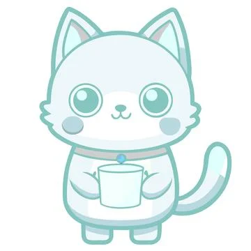 Light Blue Cute Cat Holding a Cup Vector Illustration Stock Illustration