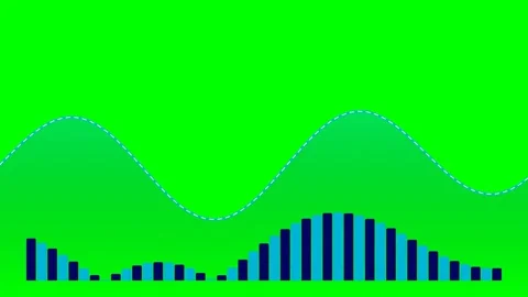A light blue dashed sine wave over a dark blue bar chart on green background Video stock 340901597