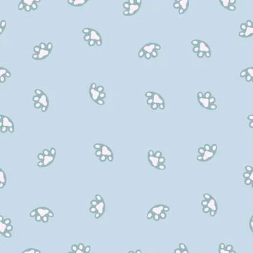 Light blue Dog Paws Cat Paws kitten paws vector Seamless Pattern wallpaper on Stock Illustration