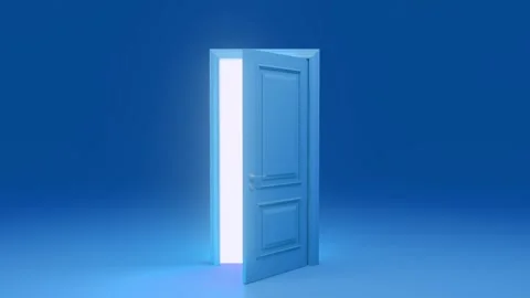 Light blue door opening on white background Stock Footage 310792645