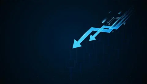 Light blue downward arrows illustrate a declining Finance market, represent.. Stock Illustration