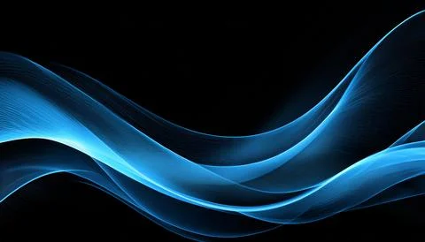Light blue dynamic wave on black background abstract banner poster cover he.. Stock Illustration