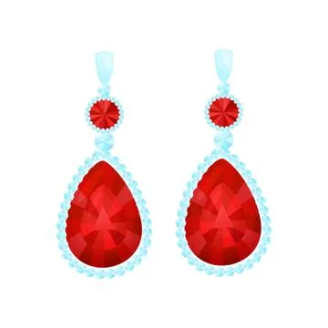 Light blue earrings with rubies. Vector illustration on white background. Illustrazione stock