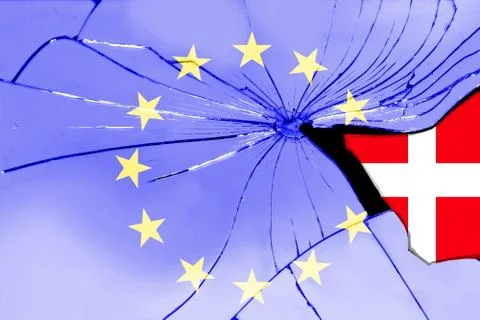Light blue EU flag on the texture broken into sharp fragments of translucent  Foto stock