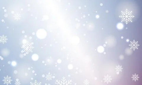 Light blue festive background with bokeh lights and snowflakes, merry christmas Stock Illustration