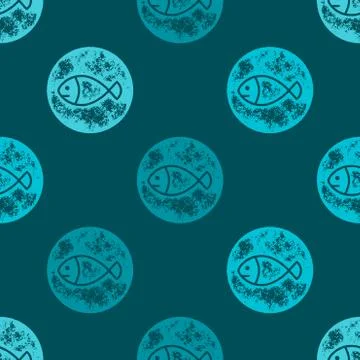 Light Blue Fish Pattern on Dark Blue Background Stock Illustration