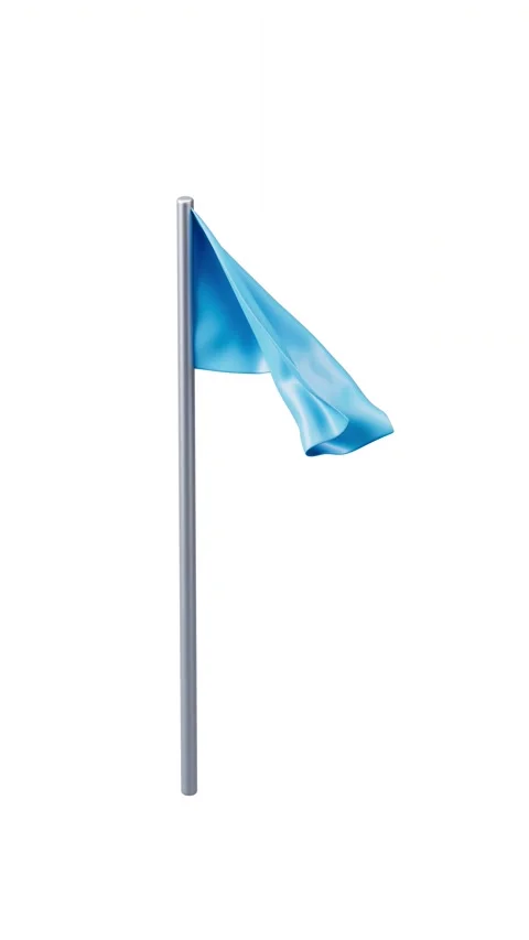 A light blue flag waving gently in the wind on a flagpole with a clean, iso.. Stock Footage 328334999