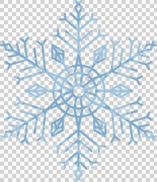 Light blue flat design geometric snowflake is appearing on transparent Stock Illustration