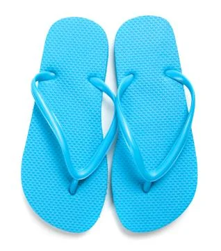 Light blue flipflops on a white background Stock Photos