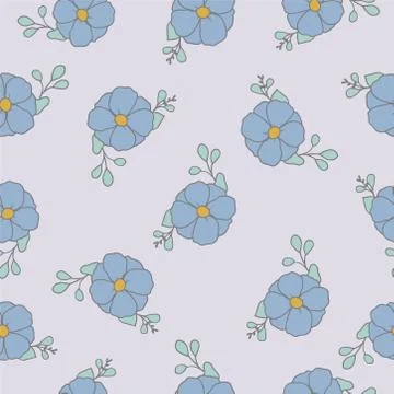 Light blue flowers repeat pattern. Beautiful blue floral retro background Stock Illustration